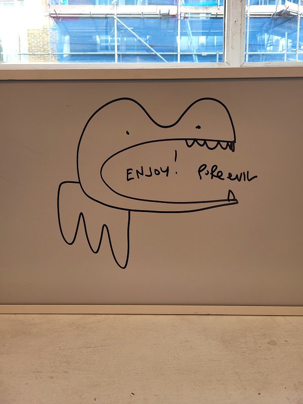 The iconic Pure Evil bunny tag