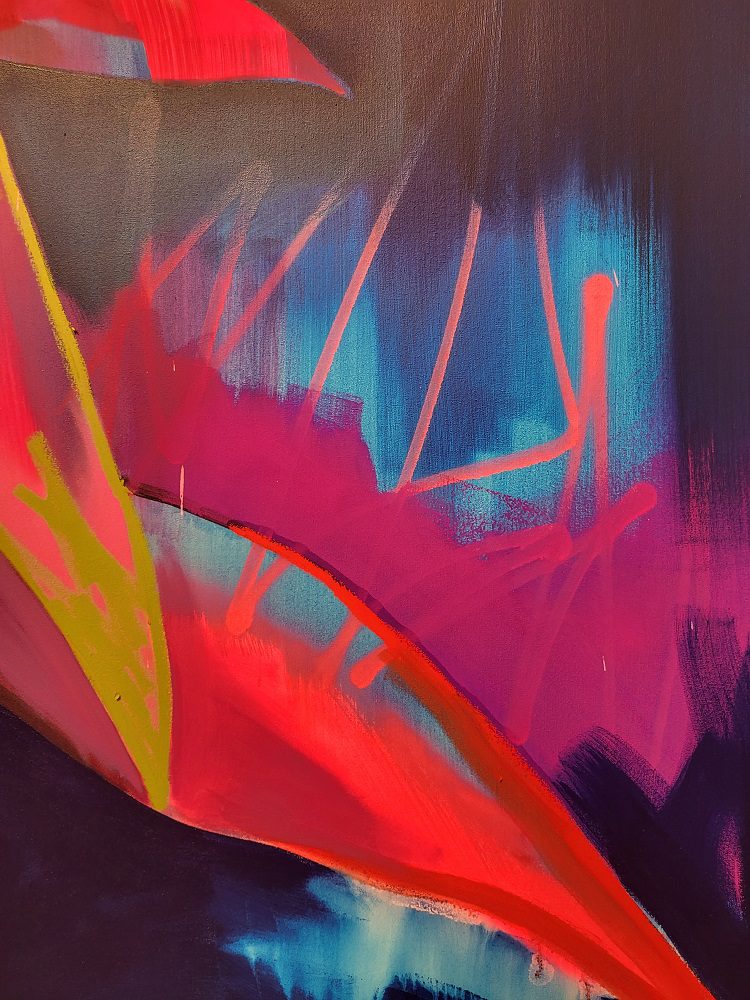Tim Fowler's paintings are full of energy and texture Close up detail of Tim Fowler's paintings