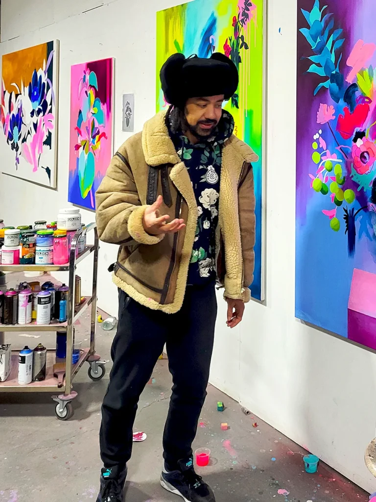 Tim Fowler in his Leicester studio discussing his work during The Ground exhibition