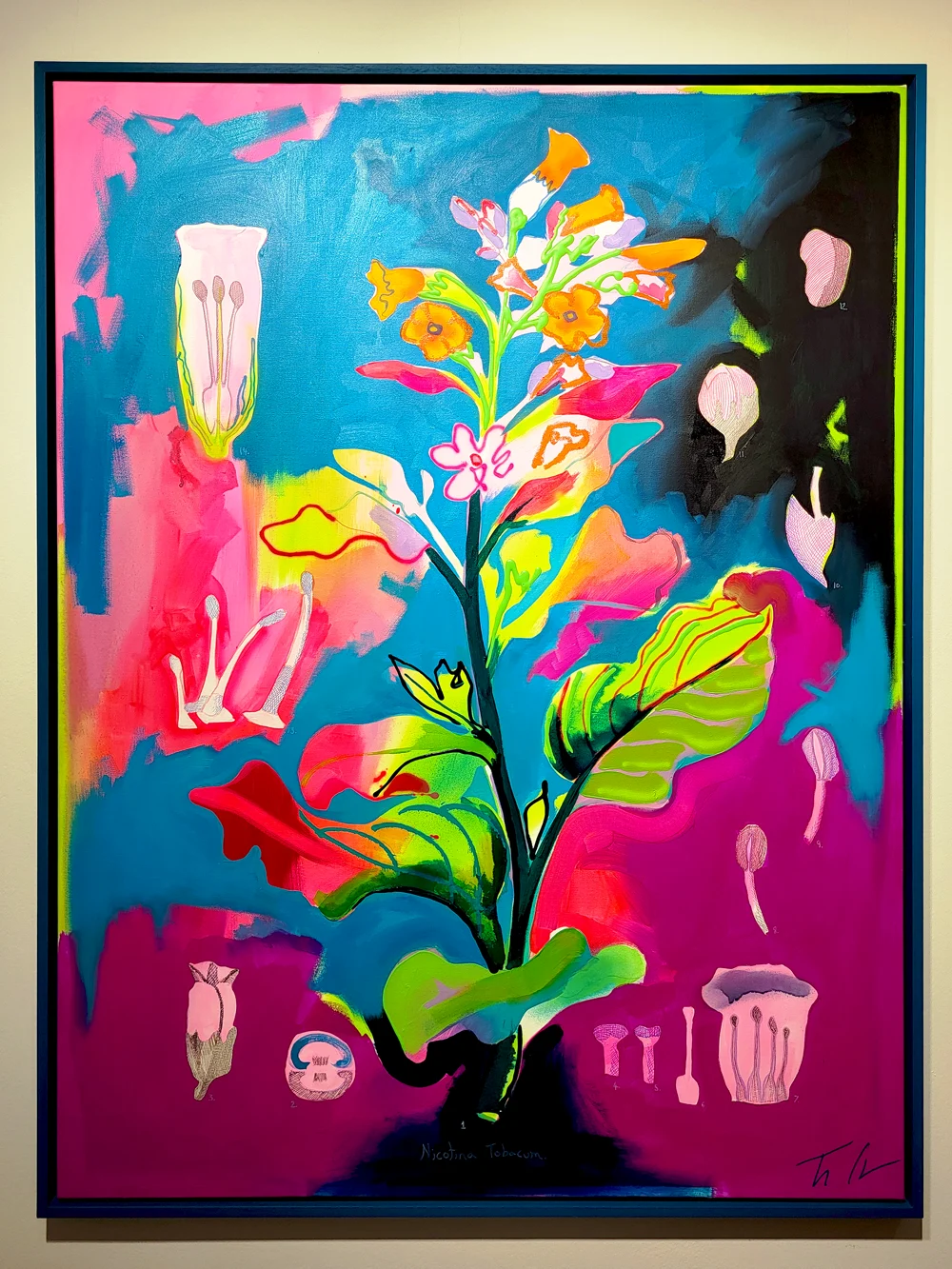 Large colourful plant painting from Tim Fowler’s The Ground exhibition in Leicester