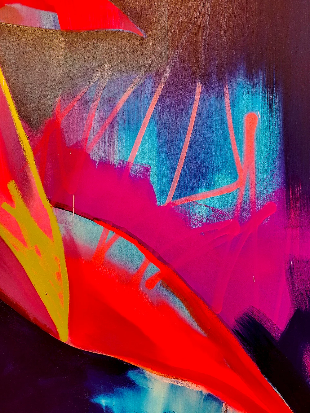 Close-up detail showing brushwork and colour from Tim Fowler’s The Ground exhibition