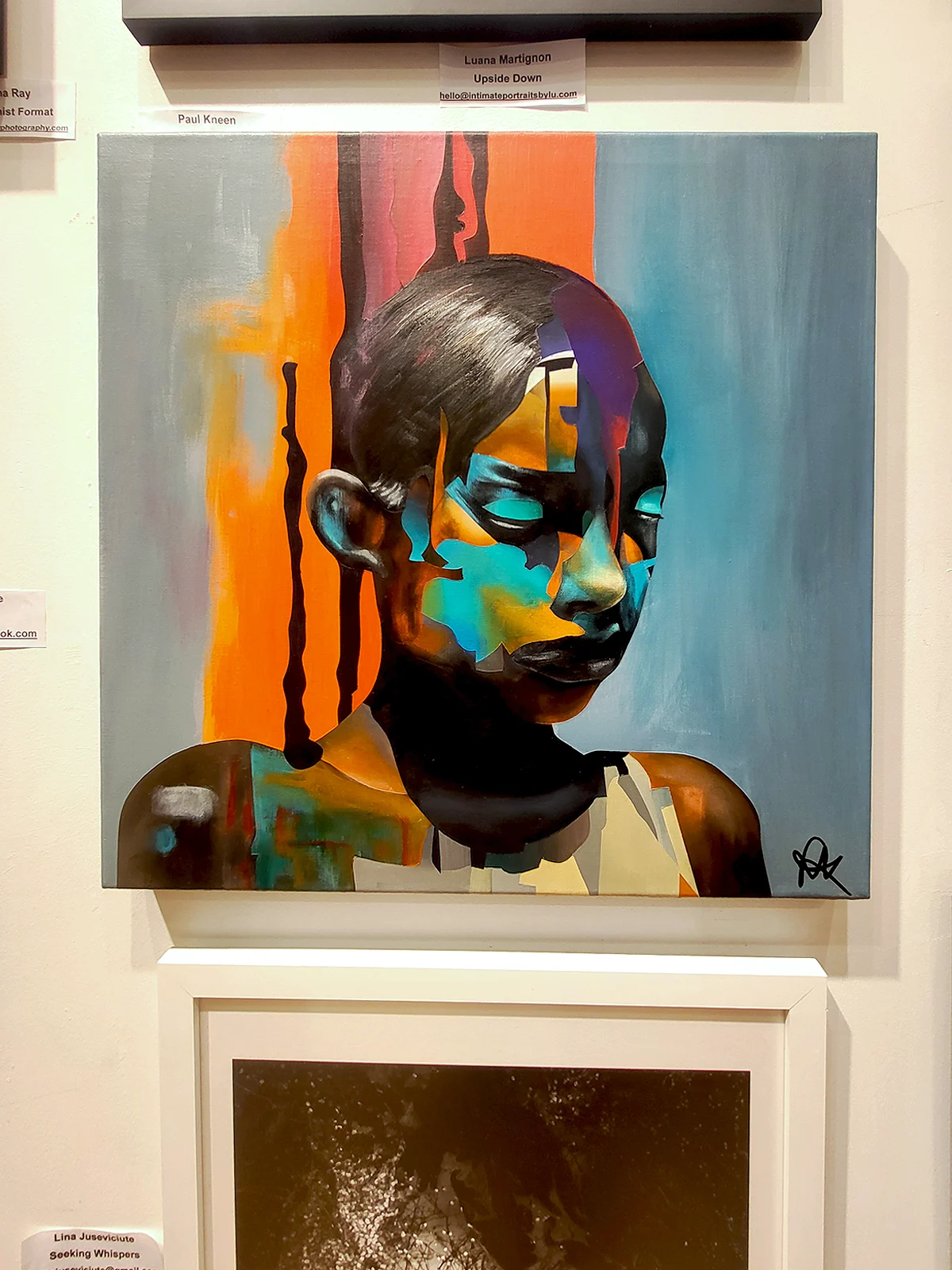 Abstract portrait painting exhibited at Shine group exhibition Cambridge