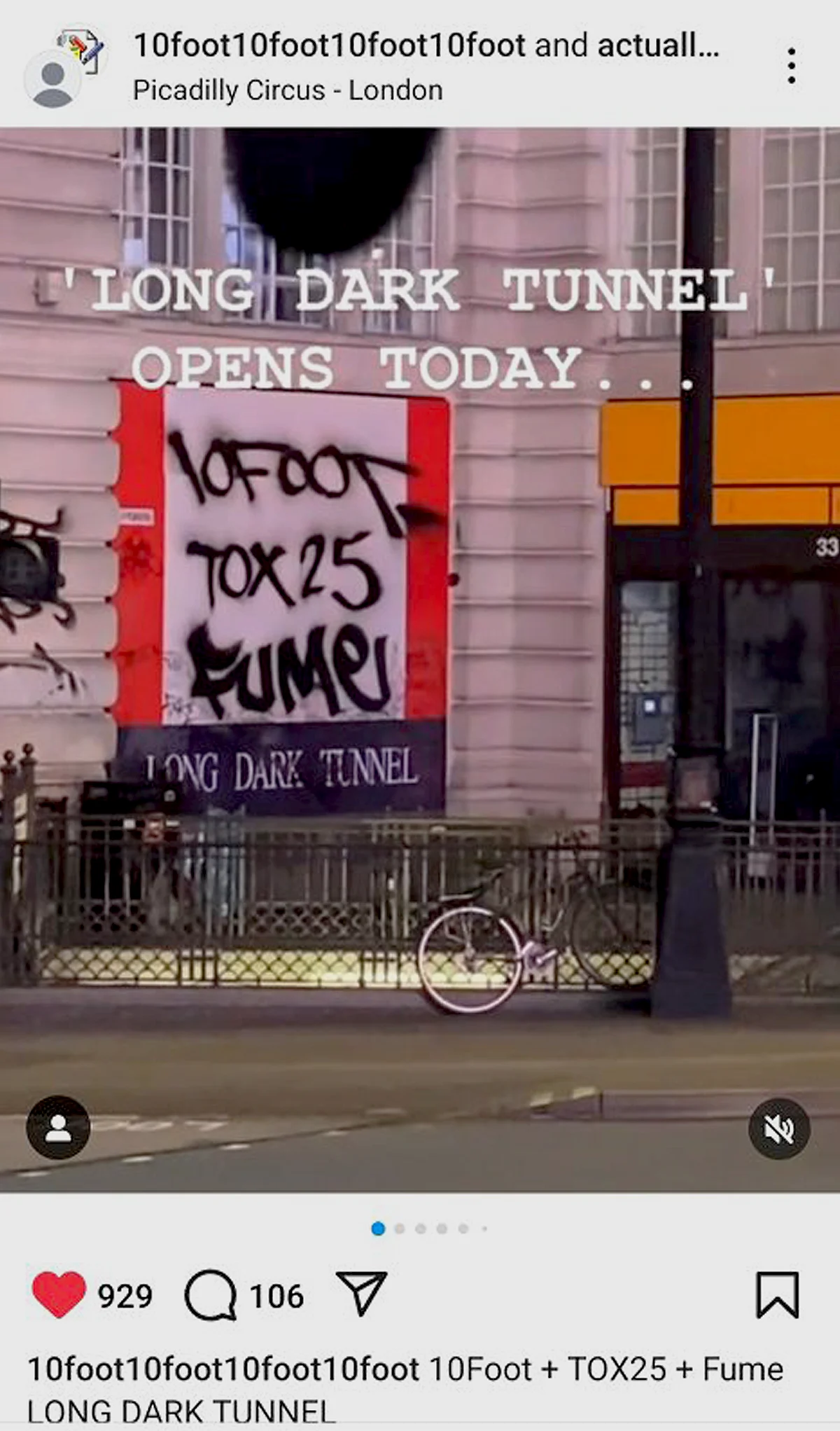 Poster for Long Dark Tunnel exhibition featuring 10Foot TOX and FUME