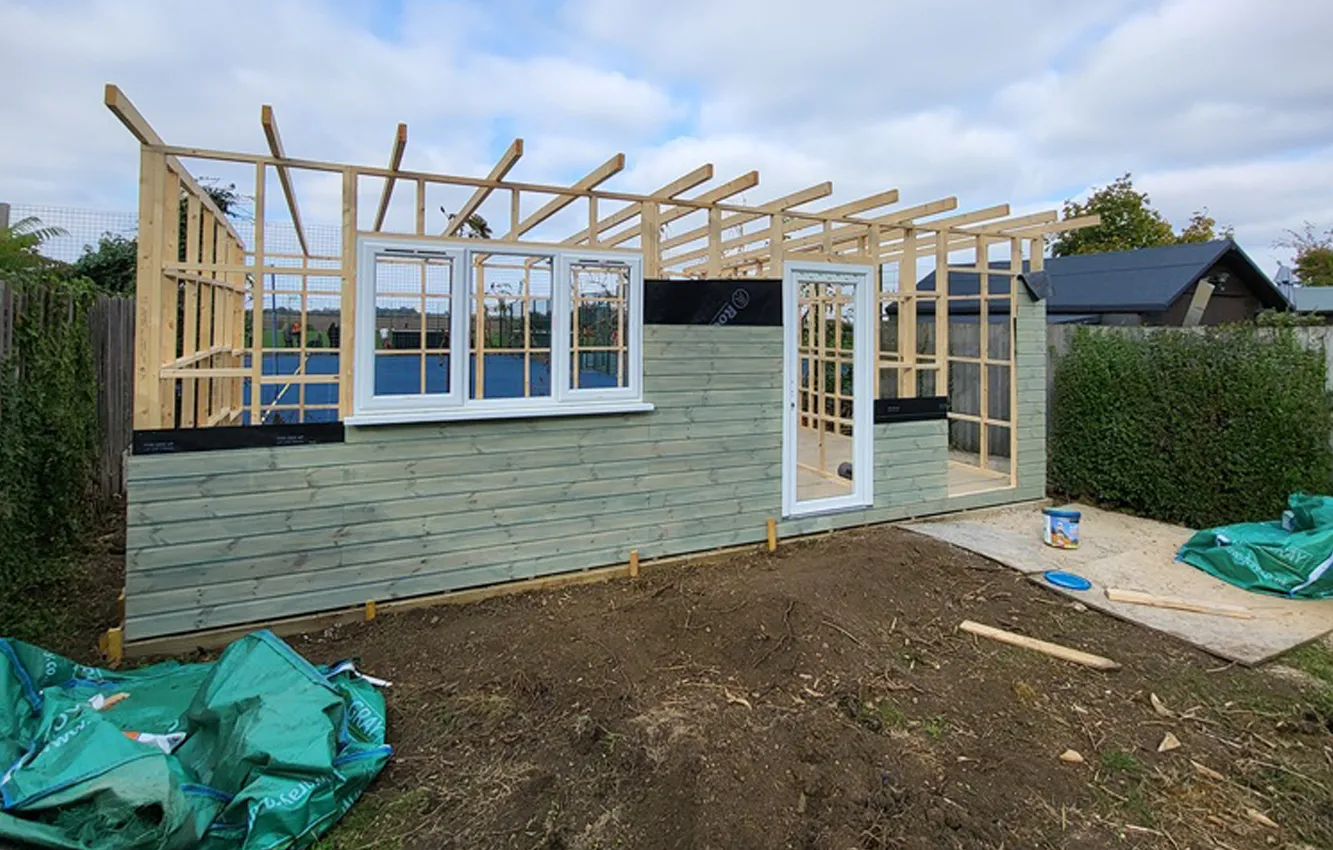 Outside wooden cladding of art studio