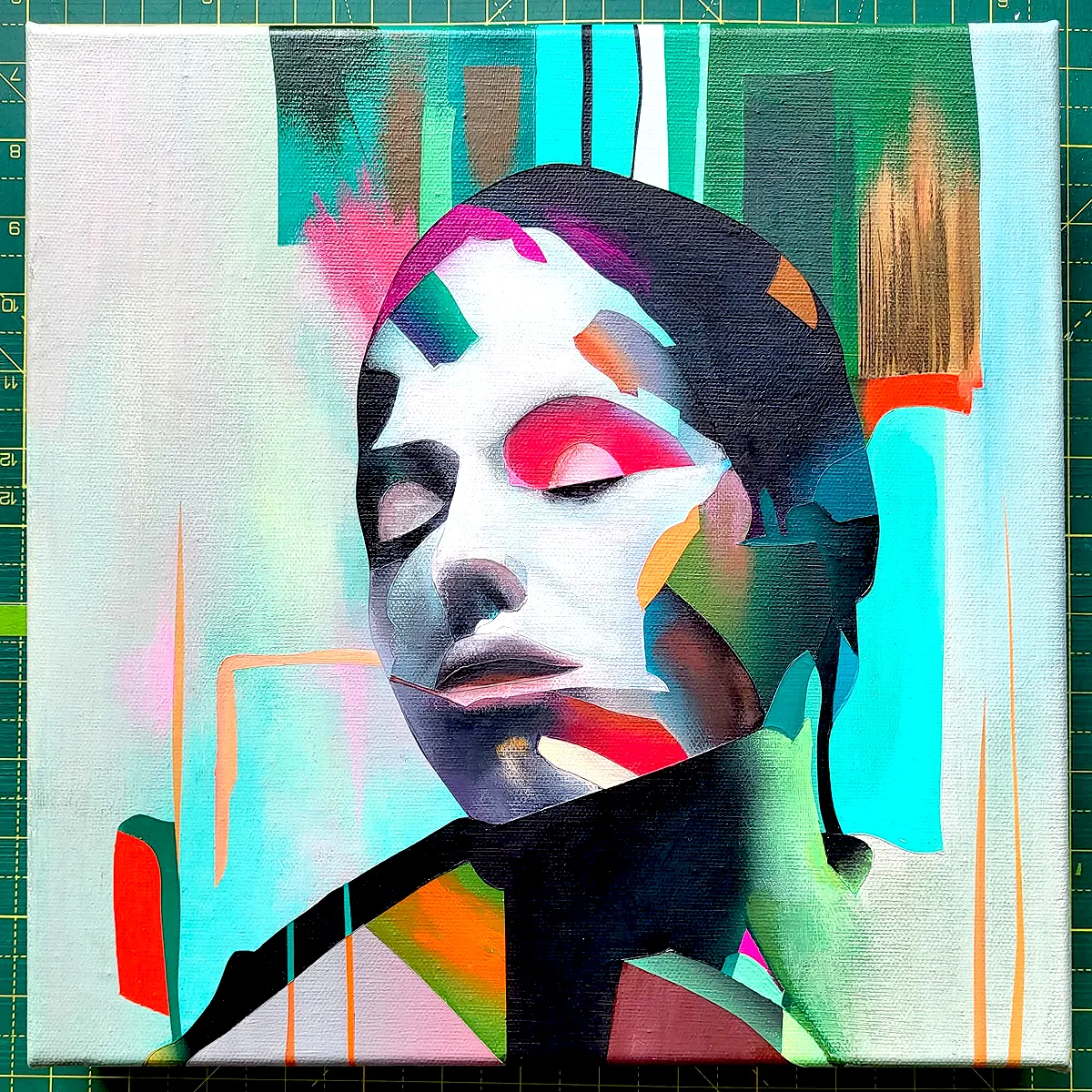 Abstract portrait painting by Paul Kneen, 30 x 30 cm acrylic on canvas Abstract portrait painting by Paul Kneen, 30 x 30 cm acrylic on canvas