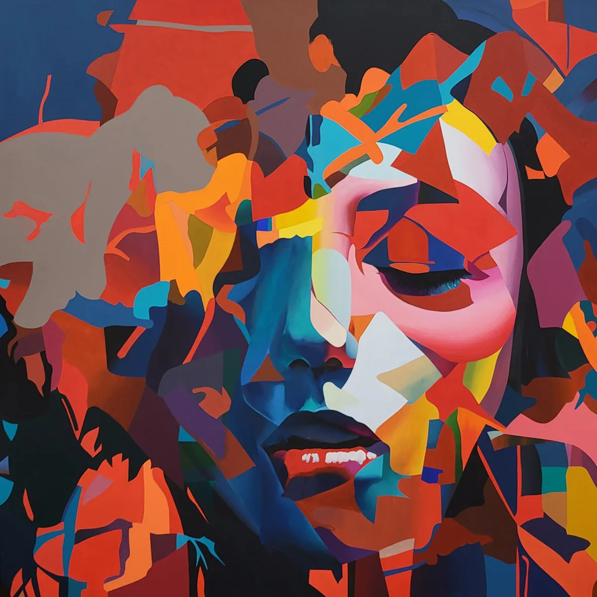 Chaos in Creation limited edition abstract portrait print by Paul Kneen