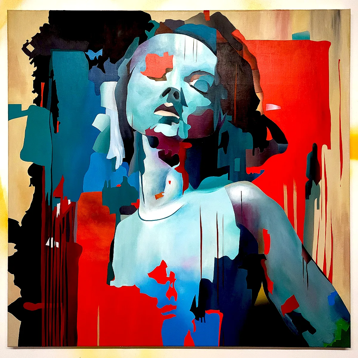 Not Every Storm Is Loud abstract portrait painting by Paul Kneen showing full composition and colour structure