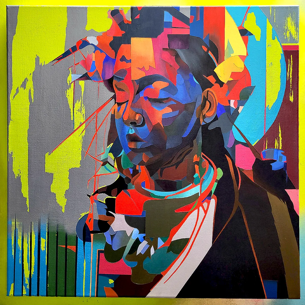 Abstract portrait painting by Paul Kneen, acrylic on canvas