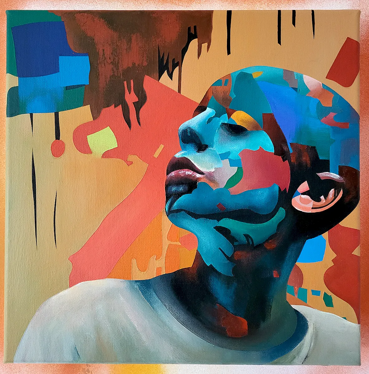 Still Standing abstract portrait painting by Paul Kneen, exploring resilience through colour, structure and balance