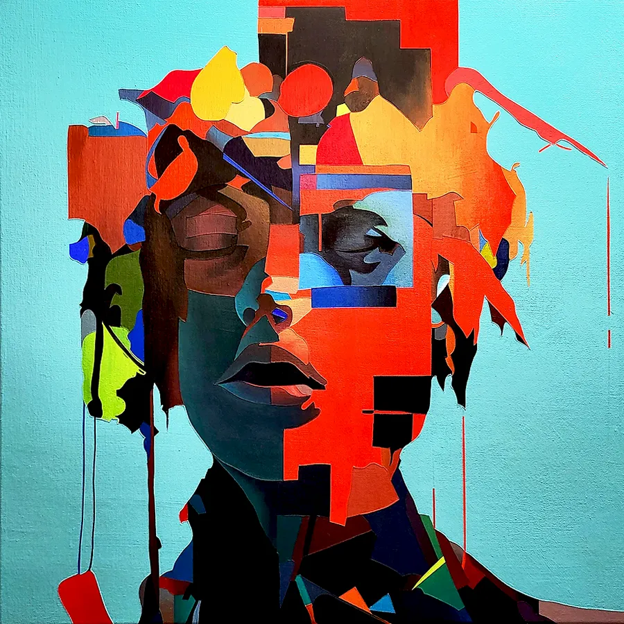 Brain Fog abstract portrait painting by Paul Kneen exploring mental overload and lack of clarity Brain Fog abstract portrait painting by Paul Kneen exploring mental overload and lack of clarity