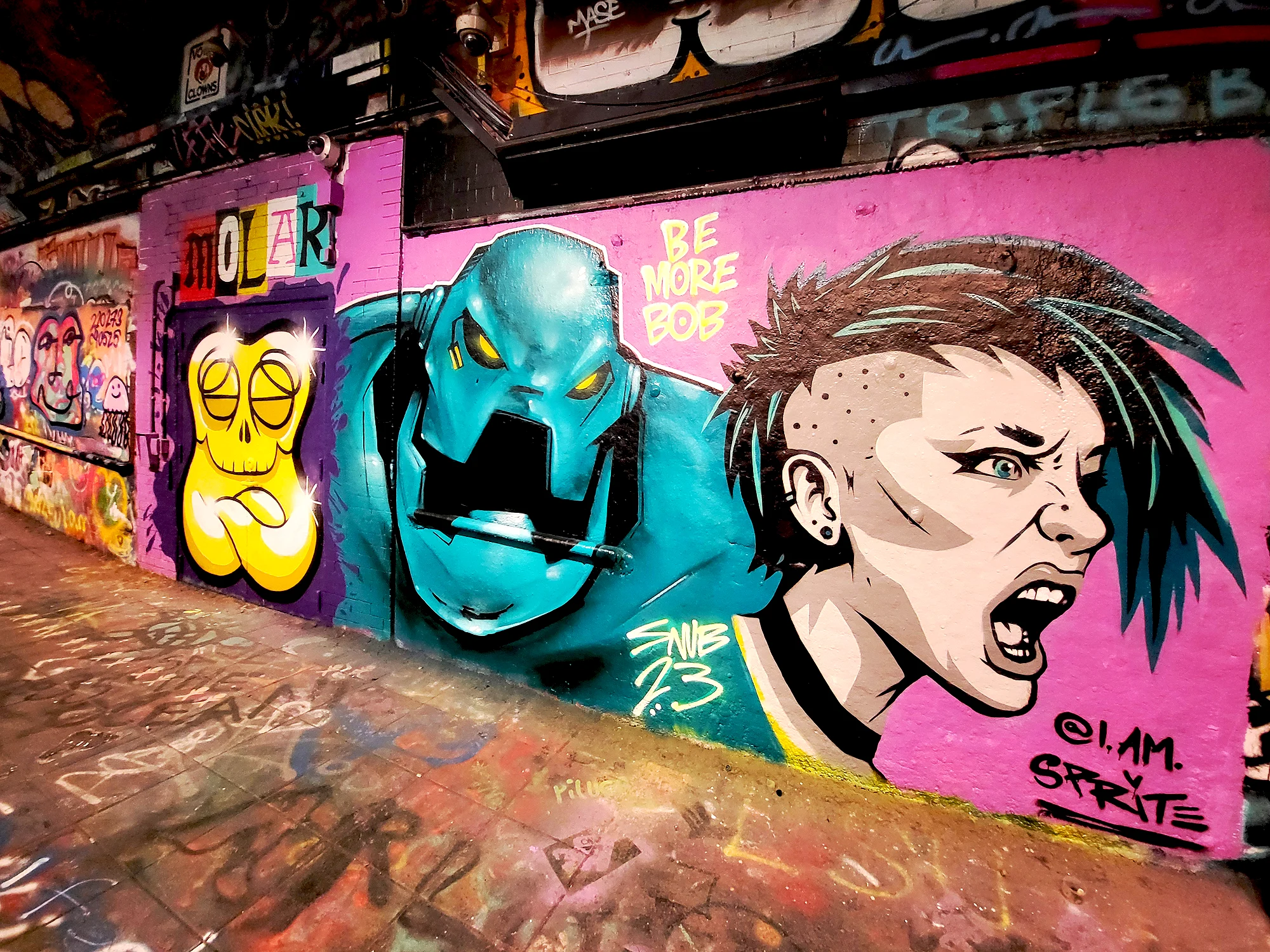 Graffiti wall inside Leake Street Tunnel in London