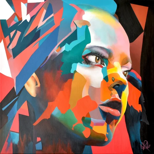 Anxious Expression abstract portrait painting by UK artist Paul Kneen