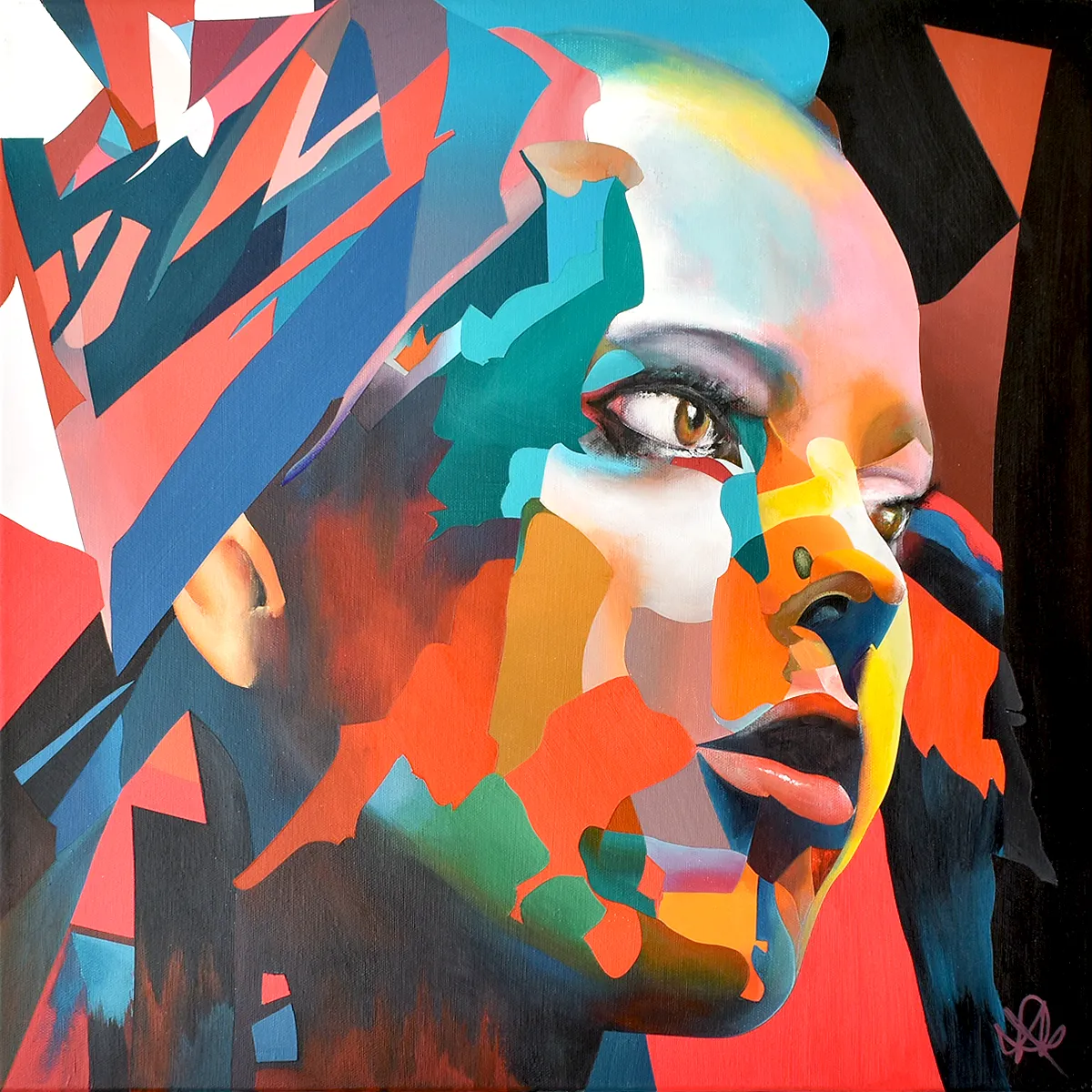 Anxious Expression abstract portrait painting by UK artist Paul Kneen
