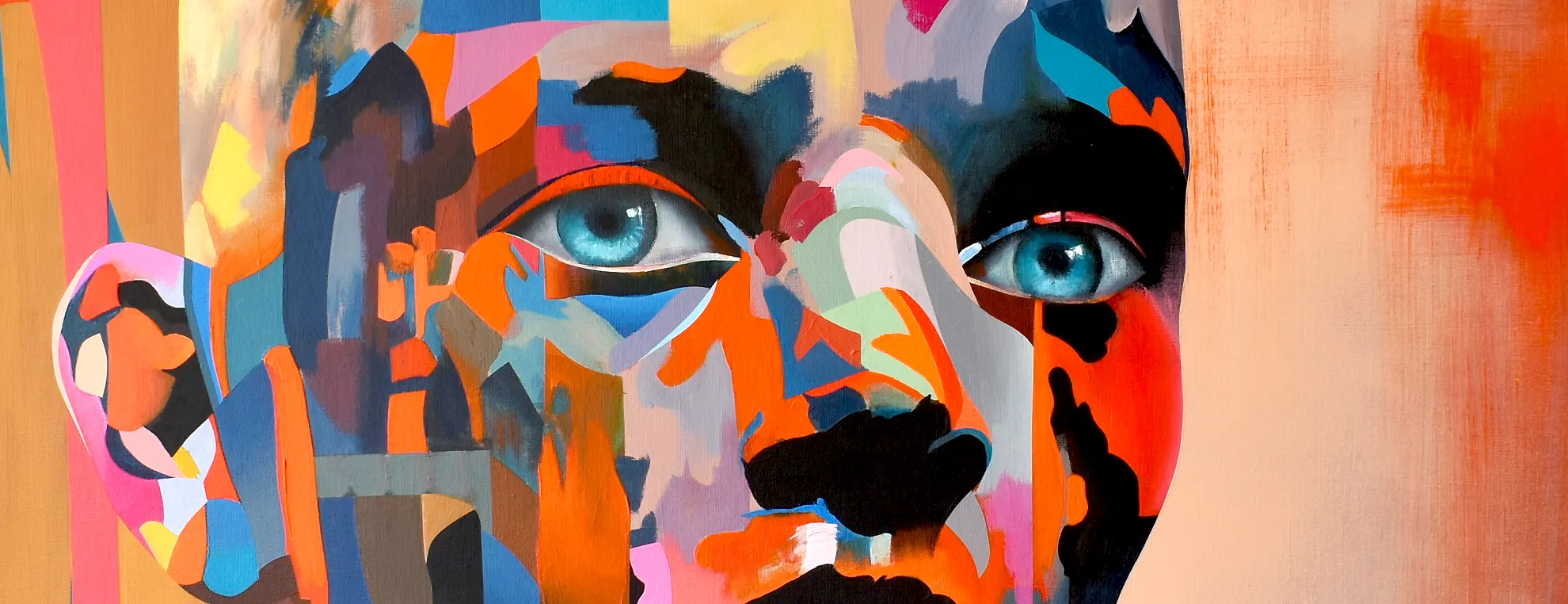 Contemporary abstract portrait painting by Paul Kneen exploring emotion, inner noise and fragmented identity