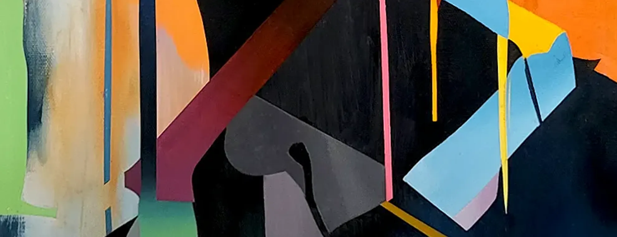 Close-up detail of a contemporary abstract portrait painting by UK artist Paul Kneen.