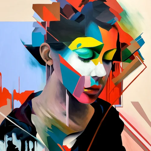 Desolate Silence limited edition abstract portrait print by Paul Kneen