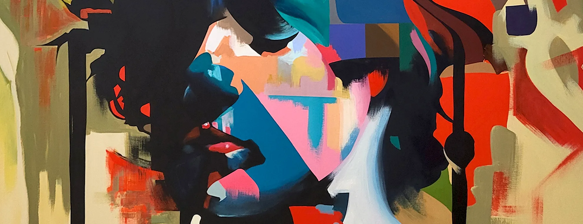 close up of Paul Kneens recognisable abstract portrait art style