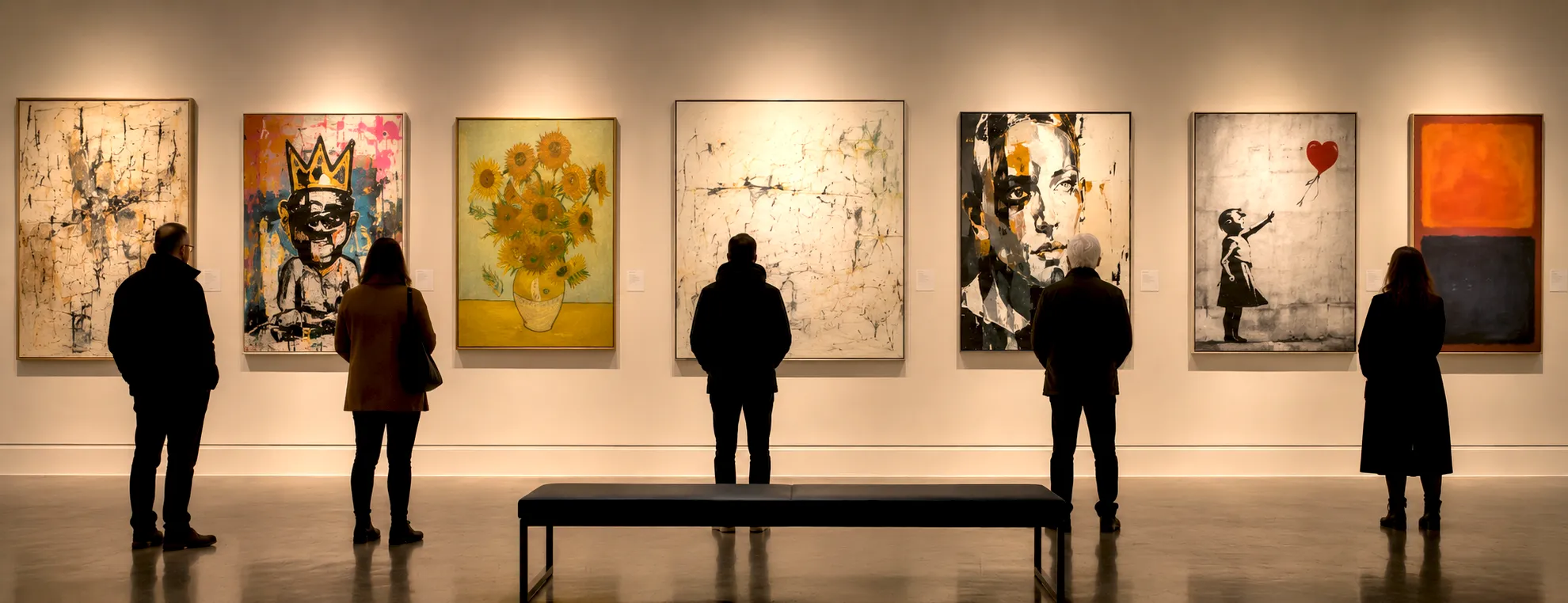 Visitors viewing contemporary artworks in a gallery while considering what makes good art