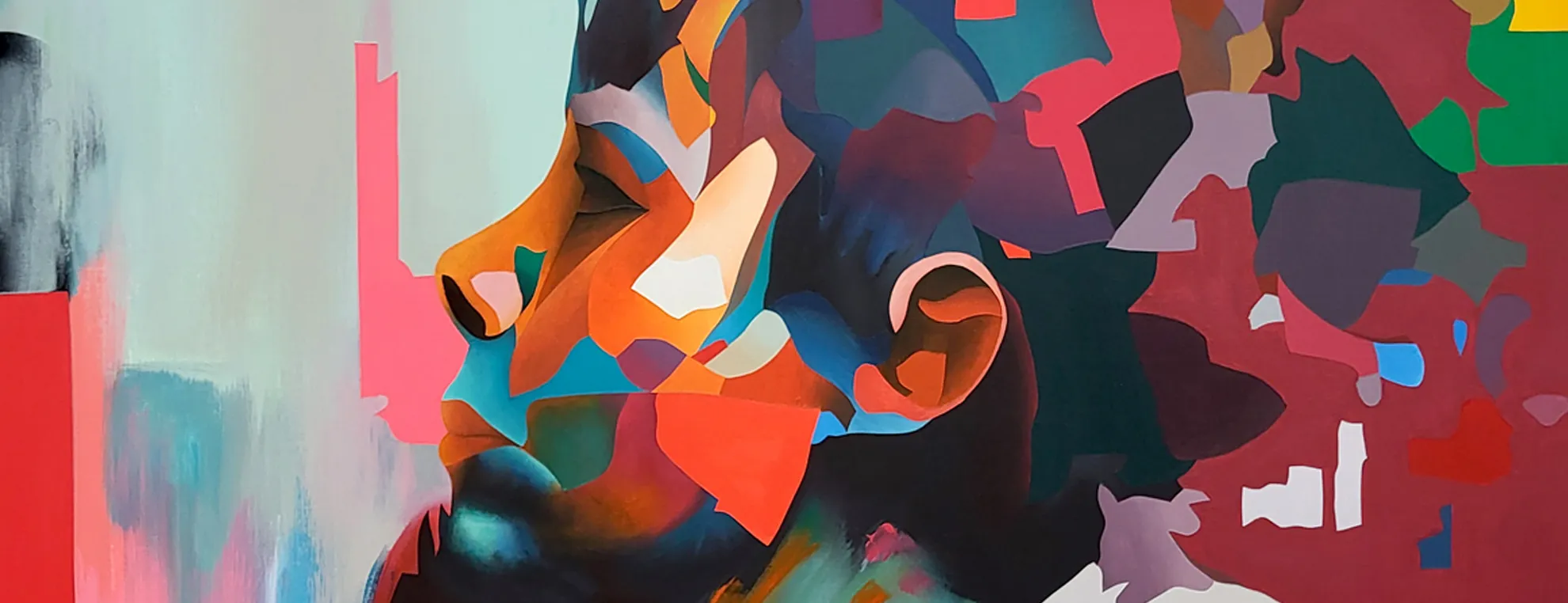 Detail from an abstract portrait painting by UK contemporary artist Paul Kneen.