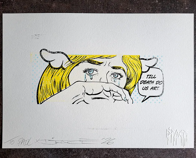 Paul Kneen and D*Face collaborative block print from Art Car Boot Fair 2026