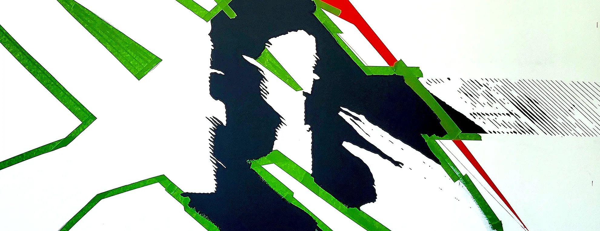 Paul Kneen painting in progress with hand-painted halftone stencil